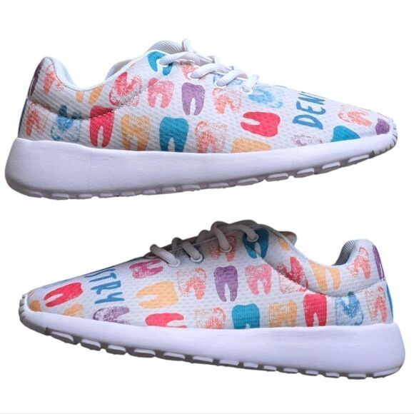 Groove Bags Custom Print Dentistry Lightweight Lace Up Sneaker White Multi Siz 8 - Picture 9 of 13